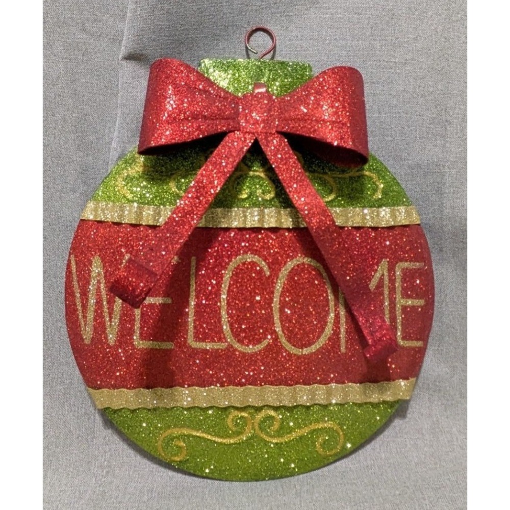 Christmas Ornament Wall Decor Unisex OS Red Green Excellent Glitter